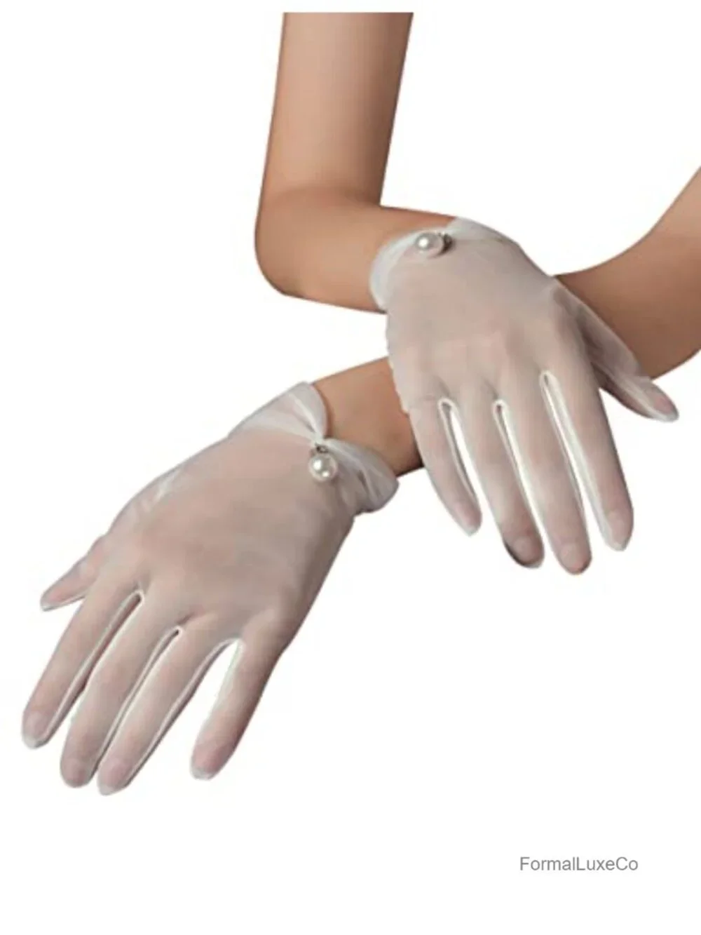 Short Satin Gloves for Wedding Evening Party Dressy Lace Tulle Gloves